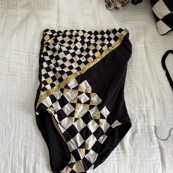 Vintage Gottex Checkered Swimsuit with Gold Accents - Picture 1 of 1